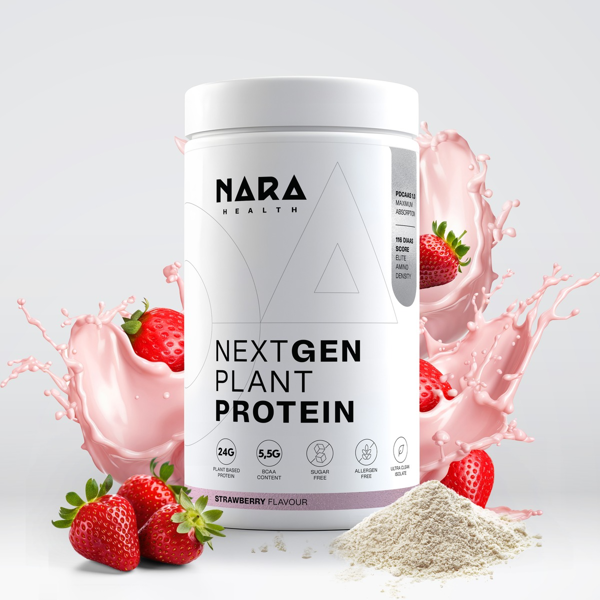 NARA Health NextGen, braškių skonio maisto papildas su augaliniais baltymais ir saldikliu, milteliai, 600 g paveikslėlis NARA Health NextGen, braškių skonio maisto papildas su augaliniais baltymais ir saldikliu, milteliai, 600 g paveikslėlis