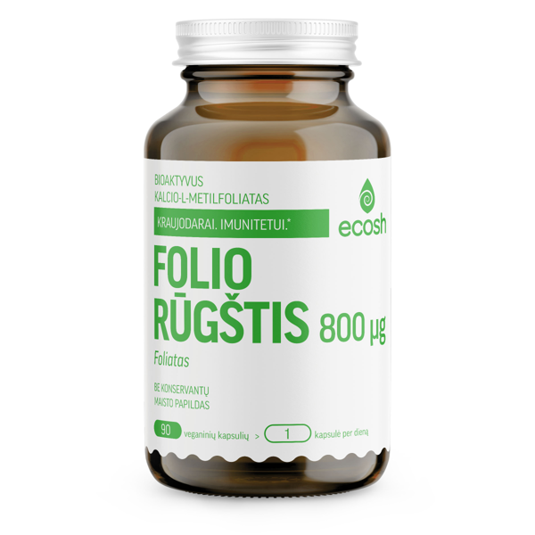 ECOSH BIOAKTYVI FOLIO RŪGŠTIS, foliatas, 800 µg, 90 kapsulių paveikslėlis ECOSH BIOAKTYVI FOLIO RŪGŠTIS, foliatas, 800 µg, 90 kapsulių paveikslėlis
