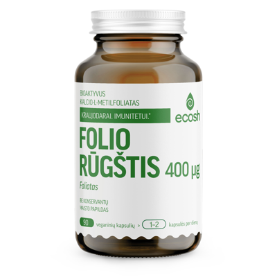 ECOSH BIOAKTYVI FOLIO RŪGŠTIS (FOLIATAS), 400 mcg, 90 kapsulių paveikslėlis