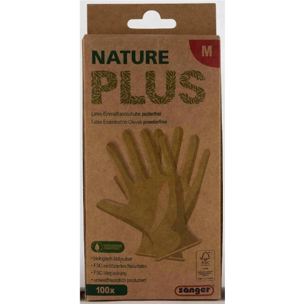 Sänger Nature Plus vienkartinės lateksinės pirštinės, M dydžio, 100 vienetų Sänger Nature Plus vienkartinės lateksinės pirštinės, M dydžio, 100 vienetų