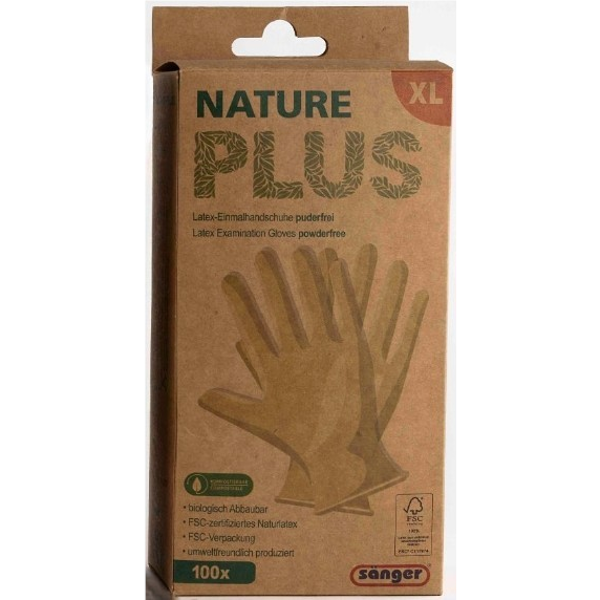Sänger Nature Plus vienkartinės lateksinės pirštinės, XL dydžio, 100 vienetų Sänger Nature Plus vienkartinės lateksinės pirštinės, XL dydžio, 100 vienetų