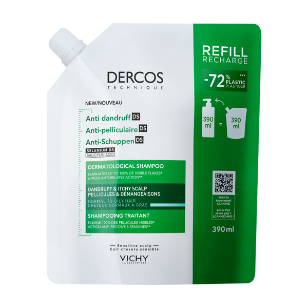 VICHY DERCOS DS, šampūnas pleiskanojančiai, riebiai galvos odai, papildymas, 390ml  paveikslėlis