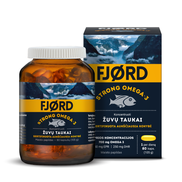 FJORD STRONG OMEGA-3, žuvų taukai, 80 kapsulių paveikslėlis