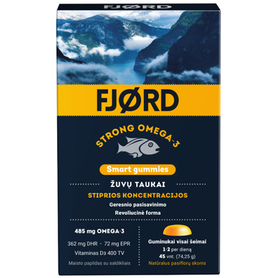 FJORD STRONG OMEGA-3 SMART GUMMIES, žuvų taukai, 45 guminukai paveikslėlis