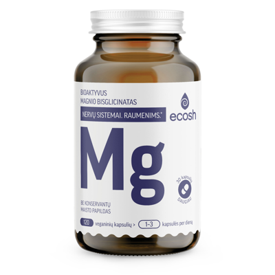 ECOSH maisto papildas BIOAKTYVUS MAGNIO BISGLICINATAS SU VITAMINU B6, 120 kaps.