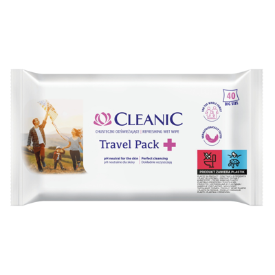 CLEANIC ANTIBACTERIAL TRAVEL PACK, drėgnos antibakterinės servetėlės, 40 vnt.