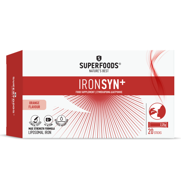 SUPERFOODS IRONSYN+, milteliai, 20 paketėlių paveikslėlis SUPERFOODS IRONSYN+, milteliai, 20 paketėlių paveikslėlis